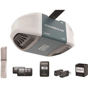A picture showing Chamberlain B970T Smart Garage Door Opener with Battery Backup - myQ Smartphone Controlled, one of the best garage door opener with battery backup 