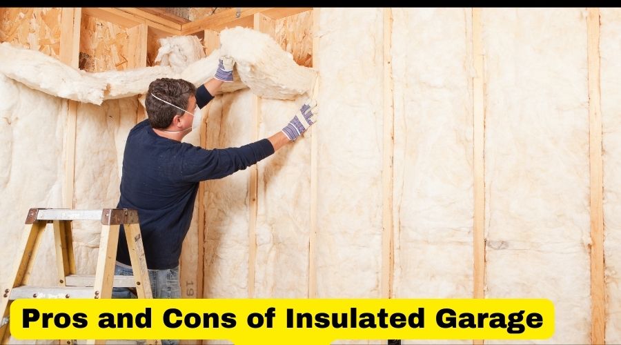 An image showing an individual applying fiberglass insulation on garage walls 