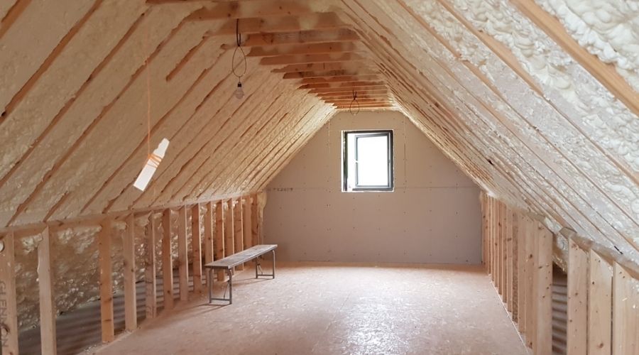An image showing the interior of a building after spray or foam insulation