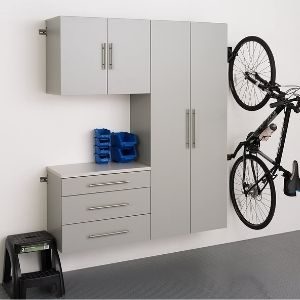 Can I use a kitchen cabinet in a garage? Yes. The image shows a cabinet installed in a garge for the organization of items 