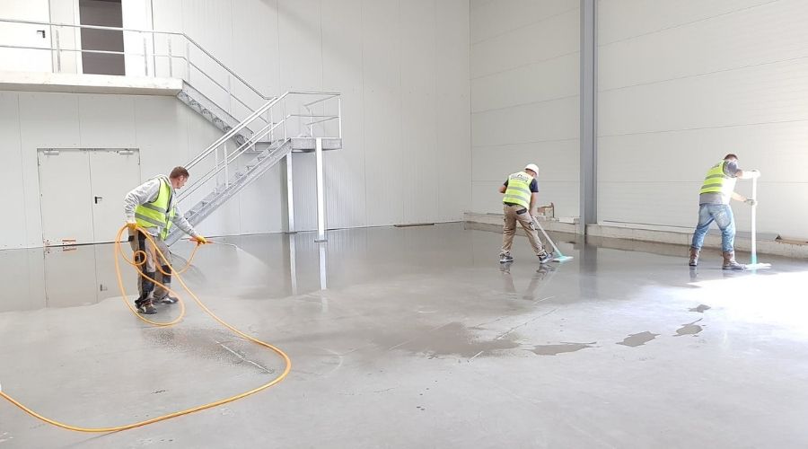 An image of a concrete floor being prepared for insulation 