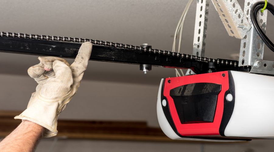 An image showing a garage door opener installed in a garage 
