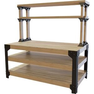 One of the most versatile units among the best workbenches for garage is 2x4basics 90164MI Custom Work Bench and Shelving Storage System shown in the picture 